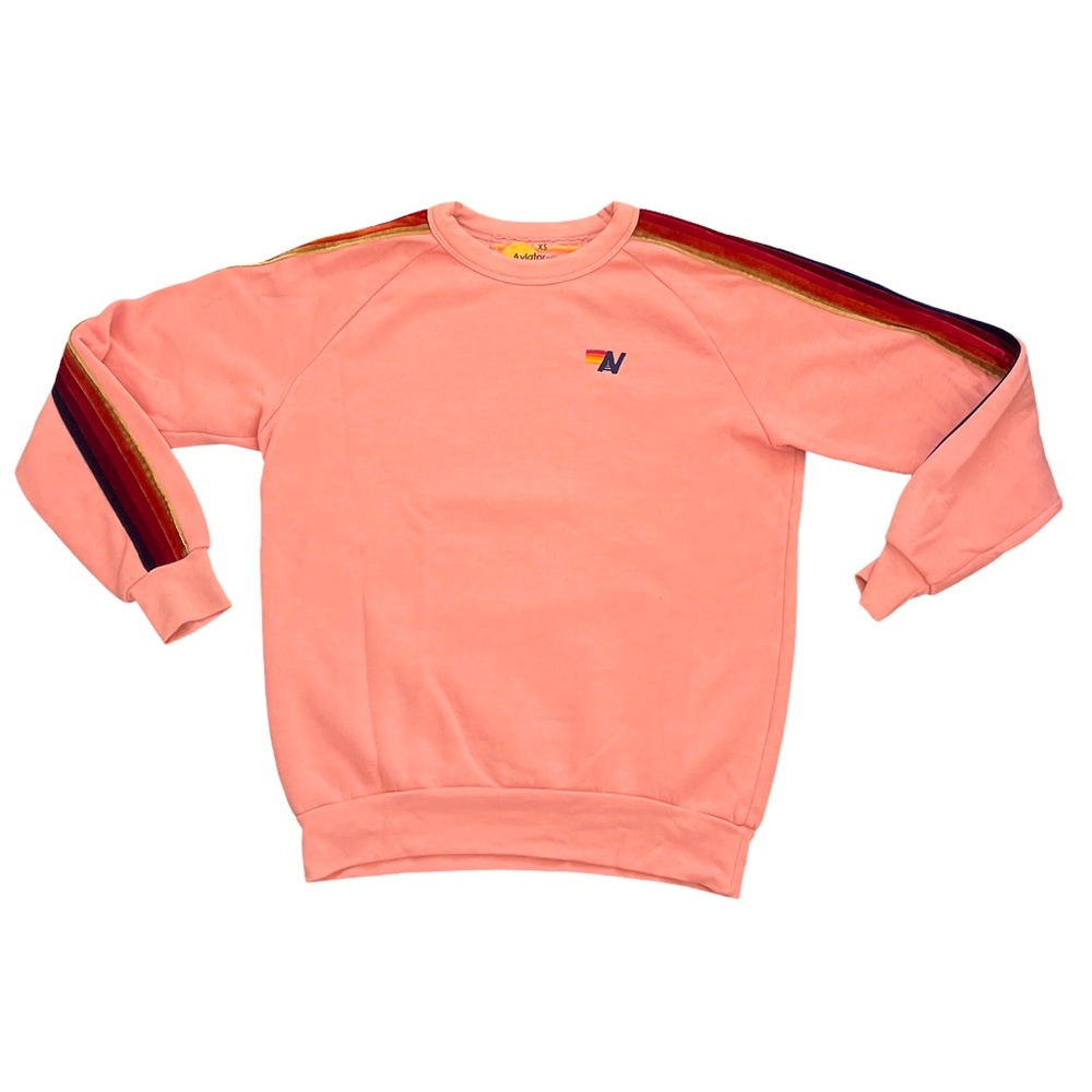 Aviator Nation Coral Sweatshirt with Multicolor Stripes